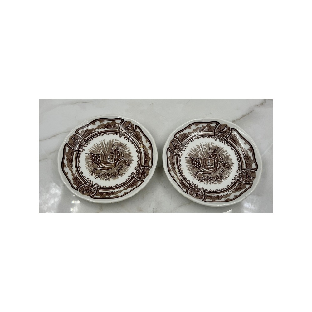 J&G Meakin Americana Style House Brown Transferware Ironstone Saucers Set of 2